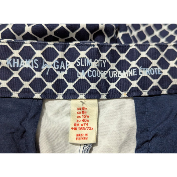 Khakis by Gap sz 8 Slim City Pants white & blue print stretchy 0266 - Picture 6 of 7